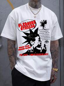 Camiseta casual holgada y cómoda de cuello redondo y manga corta con estampado de letras para hombres de talla grande