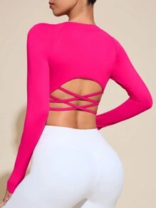 SHEIN Core Rhythm Cut Out Back Sports Tank Topworkout Tank Top - Hot Pink - View 1