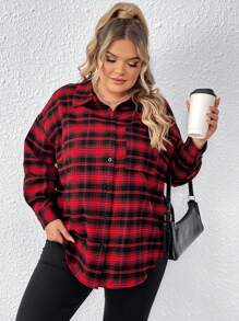 SHEIN CURVE+ Plus Size Casual Punk Dark Halloween Plaid Skull Printed Shirt - Multicolor - View 2