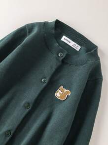 PrepCrw 年轻女孩秋冬学院风绿色单排扣宽松刺绣松鼠长袖开衫返校 - 綠色 - 查看 8