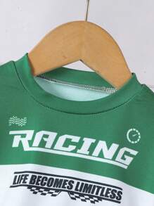 男婴时尚赛车和字母印花长袖 T 恤，休闲装 - 墨綠色 - 查看 3