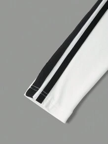 SHEIN EZwear 女士秋冬街头潮流图案编织带圆领长袖修身 T 恤 - 白色 - 查看 3