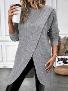 EMERY ROSE Women's Elegant Long Textured Split Knit Sweater