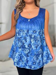 EMERY ROSE Blusa sin mangas holgada con estampado floral para mujer de talla grande
