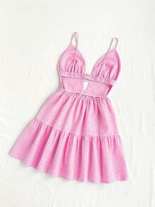 Soleia Váy đi biển hở lưng khoét chữ V in hình bướm - Hồng - Xem 2