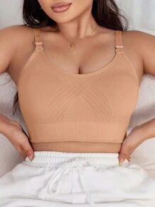 1 件大码女士无缝无钢圈文胸，提升型 - 杏色 - 查看 3