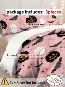 3 件套万圣节可爱鬼南瓜数码印花羽绒被套套装（1 个羽绒被套和 2 个枕套）柔软亲肤羽绒被套床上用品套装，适合家庭使用，四季床单套装万圣节礼物 - 彩色 - 查看 5