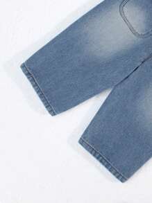 Baby Girl Cute Casual  Versatile Simple Denim Overall Pants - Blue - View 3