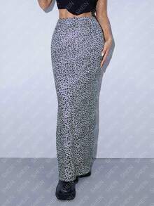 SHEIN Unity Váy Maxi thường ngày xẻ tà họa tiết da báo cho nữ - Nhiều màu - Xem 3