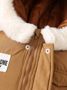 SHEIN 新生儿男女宝宝加厚保暖抓绒连帽连体衣，字母拼接设计，适合秋冬季户外活动和滑雪 - 彩色 - 查看 5