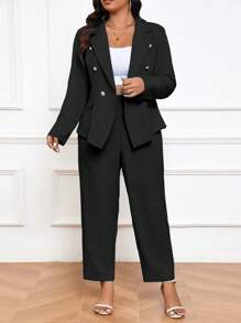 Calvaya Ensemble blazer et pantalon à manches longues simple et unicolore pour femmes grandes tailles, pour un usage quotidien
