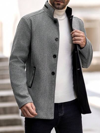 Manfinity Homme Abrigo casual de manga larga con contraste de color para hombres, abrigo ligero gris de invierno para salir, regalo para amigos, esposo, novio