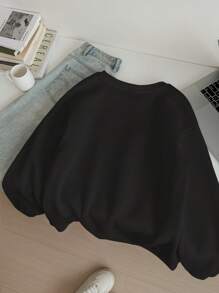 SHEIN Sweat-shirt ample à manches longues, col rond, épais, style casual simple, convenant pour l'automne et l'hiver, destiné aux adolescentes