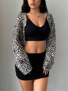 SHEIN Unity Casual Versatile Leopard Print Short Cardigan - Multicolor - View 6