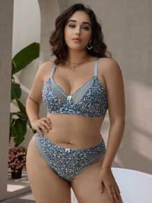 Plus Size 2pcs Floral Print Lingerie Set