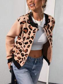 EMERY ROSE Women Fashion Leopard Print Long Sleeve Sweater Cardigan Loose Knit Open Front Fall Winter Outwear Coats - Multicolor - View 2