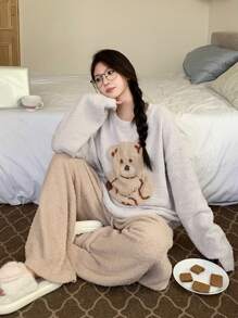 DAZY Cute Bear Jacquard Pajama Set Fall,Winter - Light Grey - View 8