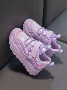 2024 秋冬新款女童运动鞋厚底真皮儿童跑步运动鞋中大童休闲厚底运动鞋时尚 - 紫色 - 查看 3