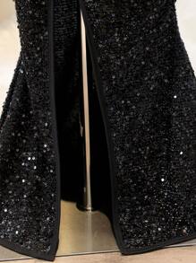 SHEIN 优雅串珠黑色长款礼服，适合婚礼、晚宴、舞会 - 少女 - 黑色 - 查看 6