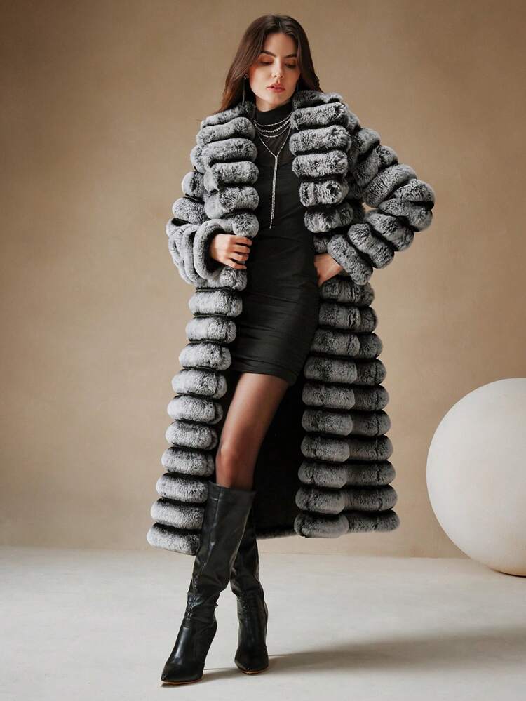 Autumn/Winter New Fluffy Coat, Mid-Length Women's Fashion Rabbit Fur Jacket For Holiday Party