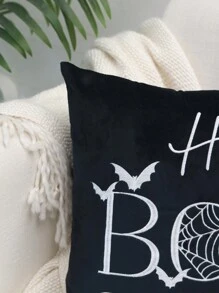 1 件万圣节刺绣枕套卡通鬼魂拼布靠垫套装饰性万圣节家居装饰抱枕套，秋季装饰，房间装饰 - 黑色 - 查看 3