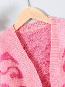 Tween Girls Fashionable Fuchsia Leopard Print Long Cardigan, Autumn/Winter