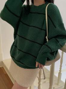 DAZY 圆领长袖条纹简约套头毛衣，休闲日常穿着，秋季服装