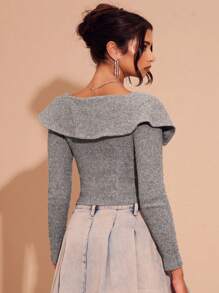 Glamine 休闲领口露肩长袖简约衬衫 - 灰色 - 查看 2