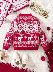 Young Girl Geometric Pattern Loose Fit Crew Neck Sweater, For Christmas - Multicolor - View 4