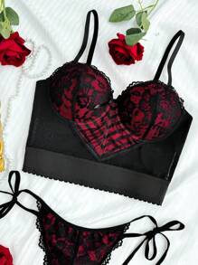 SHEIN Women's Heart Shaped Lace See-Through Bra And Set, Can Be Worn Outerwear, Lingerie - Multicolor - View 8