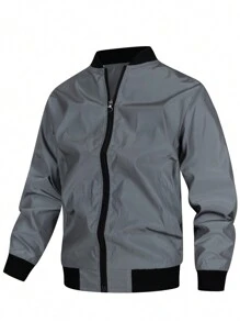 Manfinity LEGND Men's Loose Casual Reflective Long Sleeve Outdoor Windbreaker Jacket, Spring/Fall Going Out Trench Coat Athletic Reflective Jacket, For Friends, Husband, Boyfriend Gifts