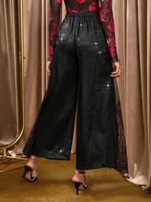 SHEIN Clasi Damen modische schwarze Hose mit Spitzen-Patchwork für Herbst & Winter - Schwarz - Übersicht 11
