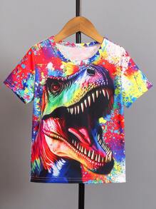 SHEIN Áo thun cổ tròn tay ngắn họa tiết khủng long dễ thương cho bé trai, áo thun mùa hè thường ngày cho Halloween, Giáng sinh, tựu trường - Nhiều màu - Xem 1