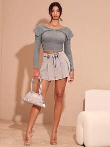 Glamine 休闲领口露肩长袖简约衬衫 - 灰色 - 查看 1