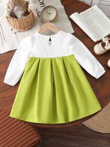 SHEIN 女婴雪纺花卉装饰连体裙，优雅休闲，秋冬 - 彩色 - 查看 2