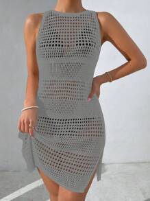 Women's Solid Color Casual Sleeveless Sheer Coverup Summer - Dark Grey - View 4