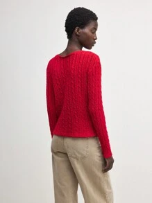 BizChic Suéteres de otoño para mujer, camiseta con flor retorcida roja, ropa elegante de oficina - Rojo - Ver 7