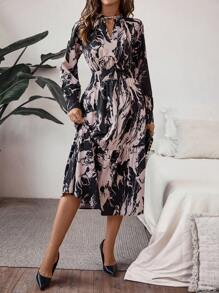 SHEIN Clasi 1 Stück langes Kleid mit ganzflächigem Muster und Rüschensaum - Verschiedenfarbig - Übersicht 3