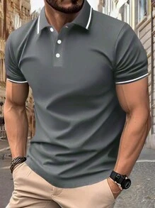 Manfinity Homme Men Contrast Trim Polo Shirt - Grey - View 1