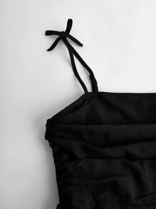 SHEIN Girlism Teen Girls   Summer Woven Solid Color Ruffled Ruched Layered Casual Strap Dress,Summer Dress Graduation Dress