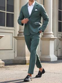 Calvornis Men Solid Color Long Sleeve Suit Set