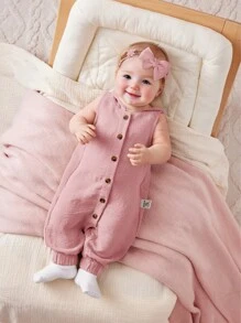 SHEIN 女宝宝简约纯色针织无袖连帽连体衣