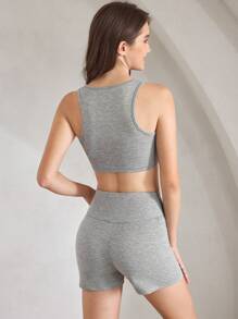 Ocili Leisure Twist Knot Top And Drawstring Shorts Set, Floral Gray, Lightweight And Comfortable