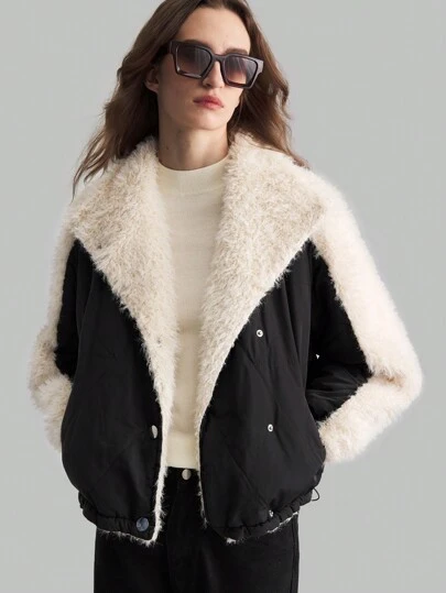 Ontre 女士翻领拼色长袖优雅西装外套冬季服装