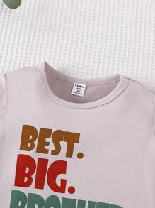 SHEIN 年轻男孩圆领短袖字母印花休闲 T 恤 - 淺灰色 - 查看 7