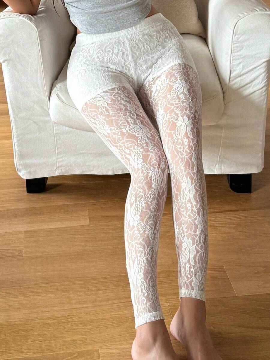 DAZY Lace Bodycon Sheer Sleepwear Bottom - White - View 1