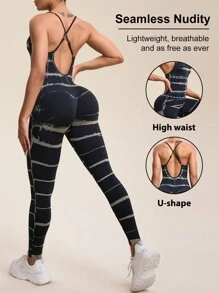 Easithlete Bộ đồ liền thân không tay hở lưng in họa tiết Tie-Dye, Bộ đồ liền thân thể thao liền mạch mùa hè, Bộ đồ liền thân thể thao liền mạch mùa hè - Nhiều màu - Xem 1