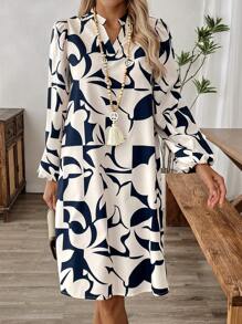 EMERY ROSE Women's Geometric Pattern Casual Daily Long Sleeve Dress