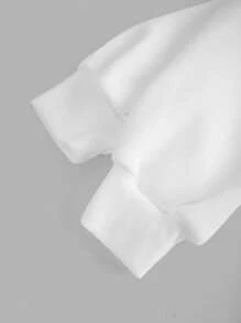 SHEIN Girlism Bộ 2 món áo nỉ rộng rãi + áo liền quần bó cho bé gái tuổi mới lớn màu trắng - trắng - Xem 6