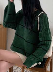 DAZY 圆领长袖条纹简约套头毛衣，休闲日常穿着，秋季服装